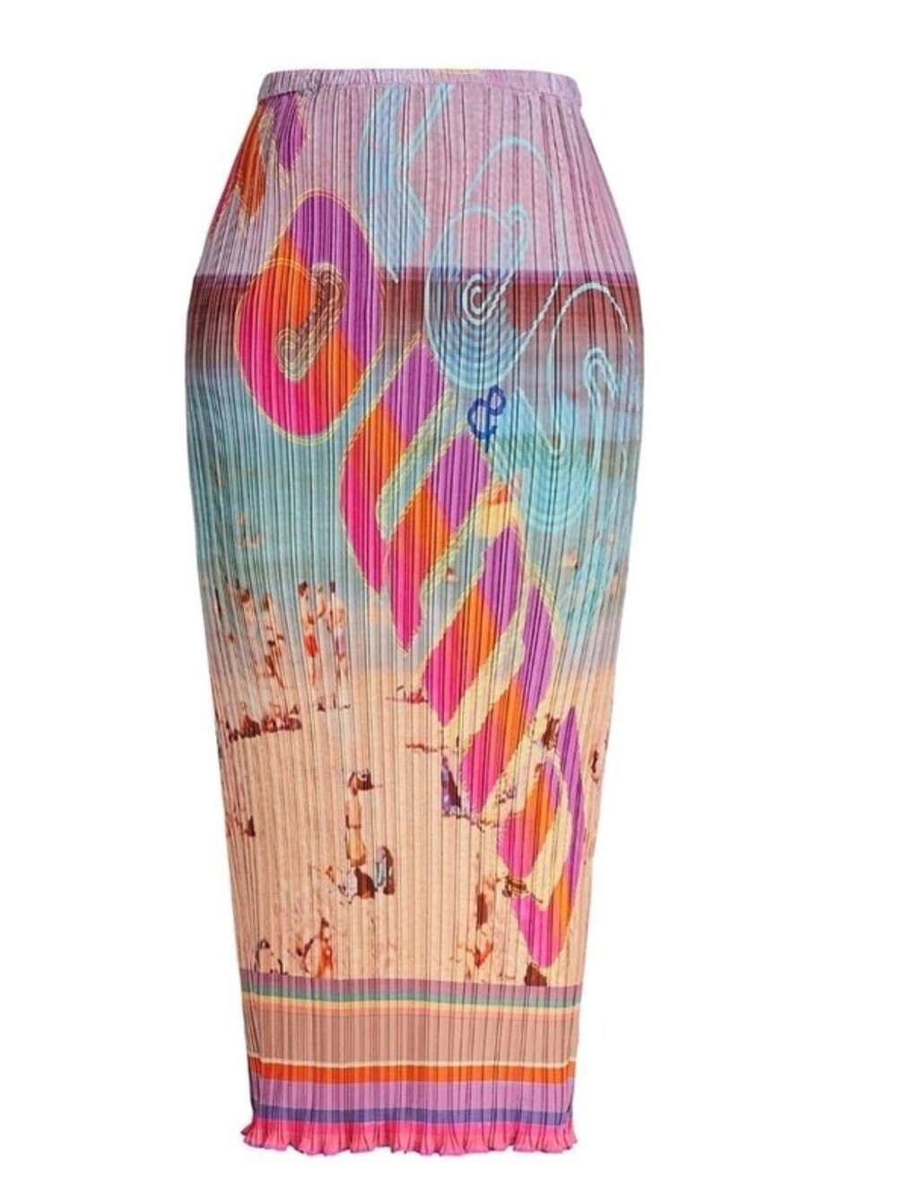 ZIMMERMANN Postcard Pleated Maxi Skirt Large Poster Beach Scene EUC Size 1